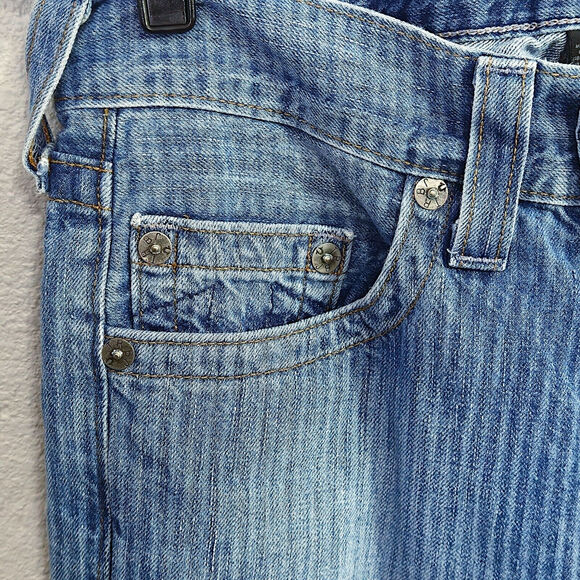 True Religion Geno Jeans Flag Patch Blue Size 29 Vintage Inspired Americana - Picture 4 of 13